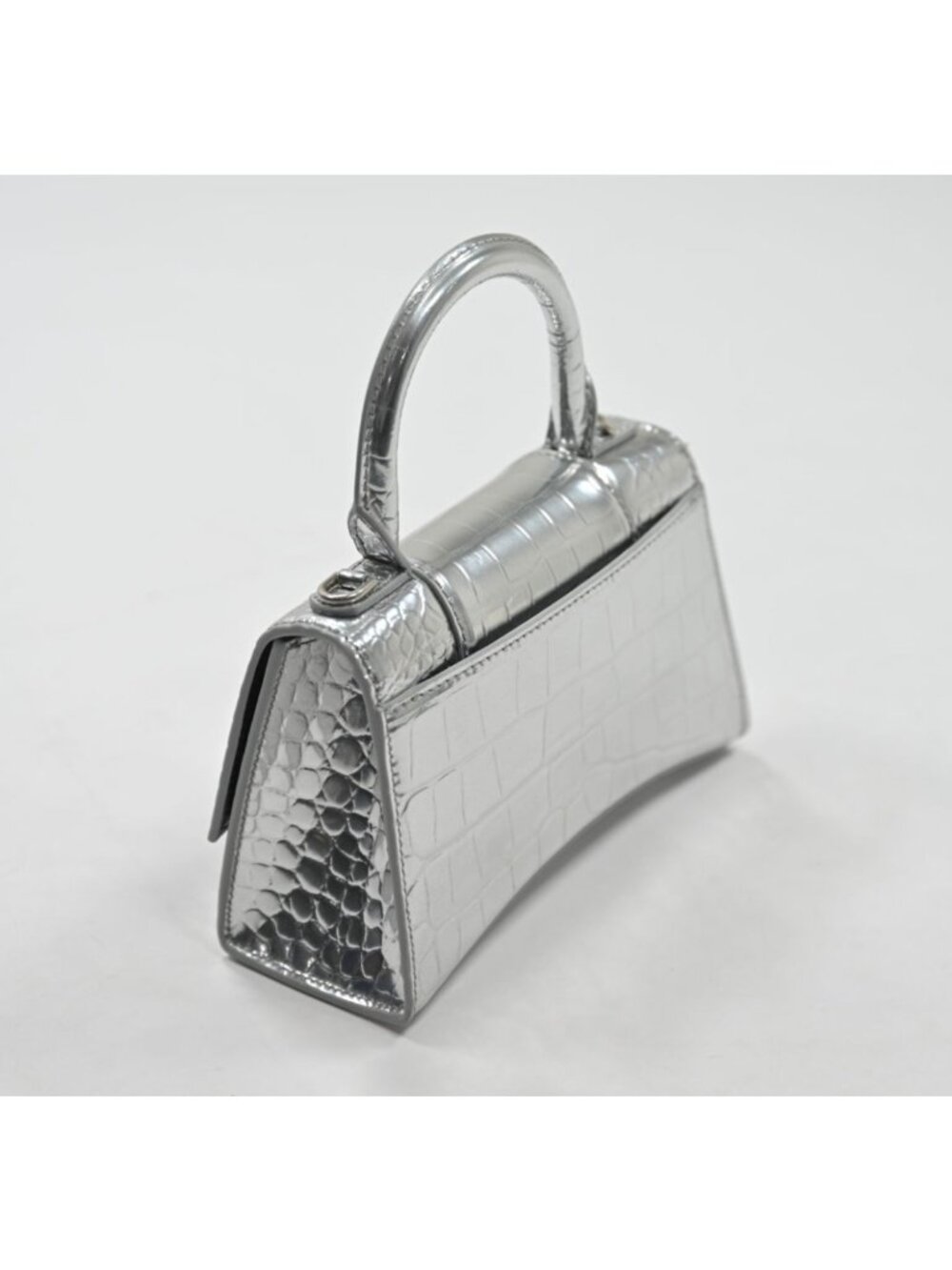 Balenciaga Hourglass XS Handbag Crocodile Embossed Rhinestone B in Silver - Picture 5 of 9